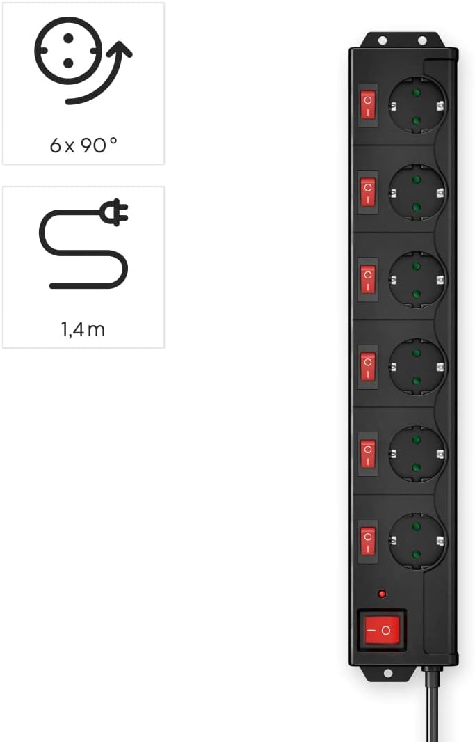 Hama Steckdosenleiste 6-fach XL schwarz, einzeln schaltbar mit Überspannungsschutz